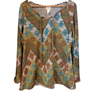 Vintage 80s Tracey Porter unique jersey knit top beautiful‎ trim SZ L 12/14